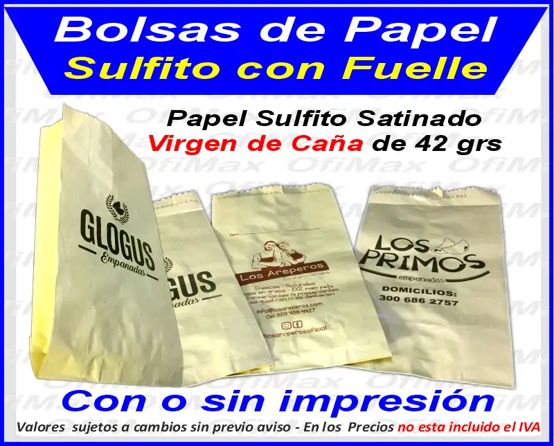 bolsa de papel sulfito con fuelle, bogota, colombia